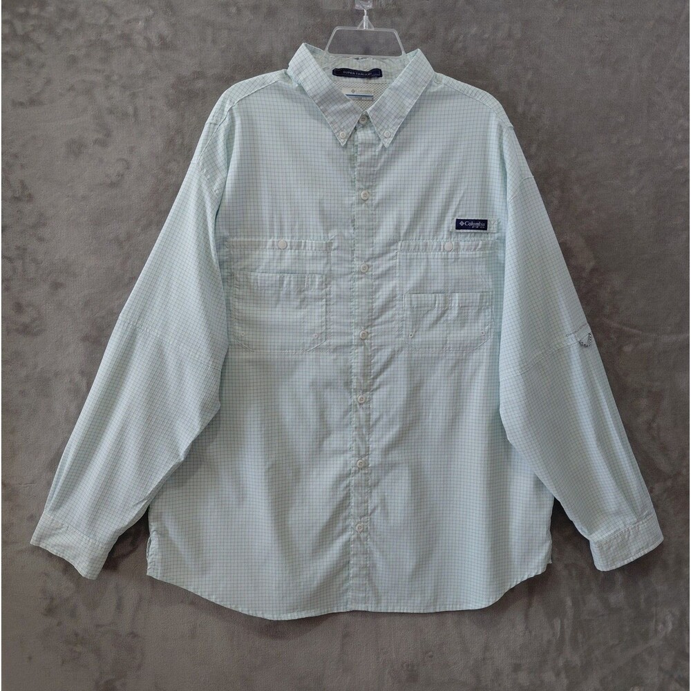 Columbia Super Tamiami PFG Vented Shirt Men's XXL Checked Vented Roll Tab Sleeve